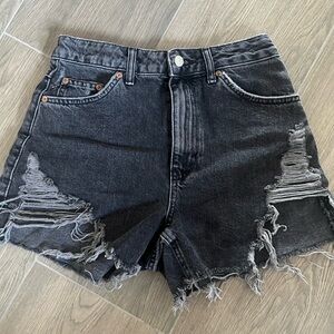Distressed Black Denim Shorts